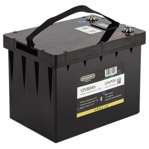 Литиевый тяговый аккумулятор Gelbert LiFePO4 (12V/80Ah/80А/600Wh) BT/Display